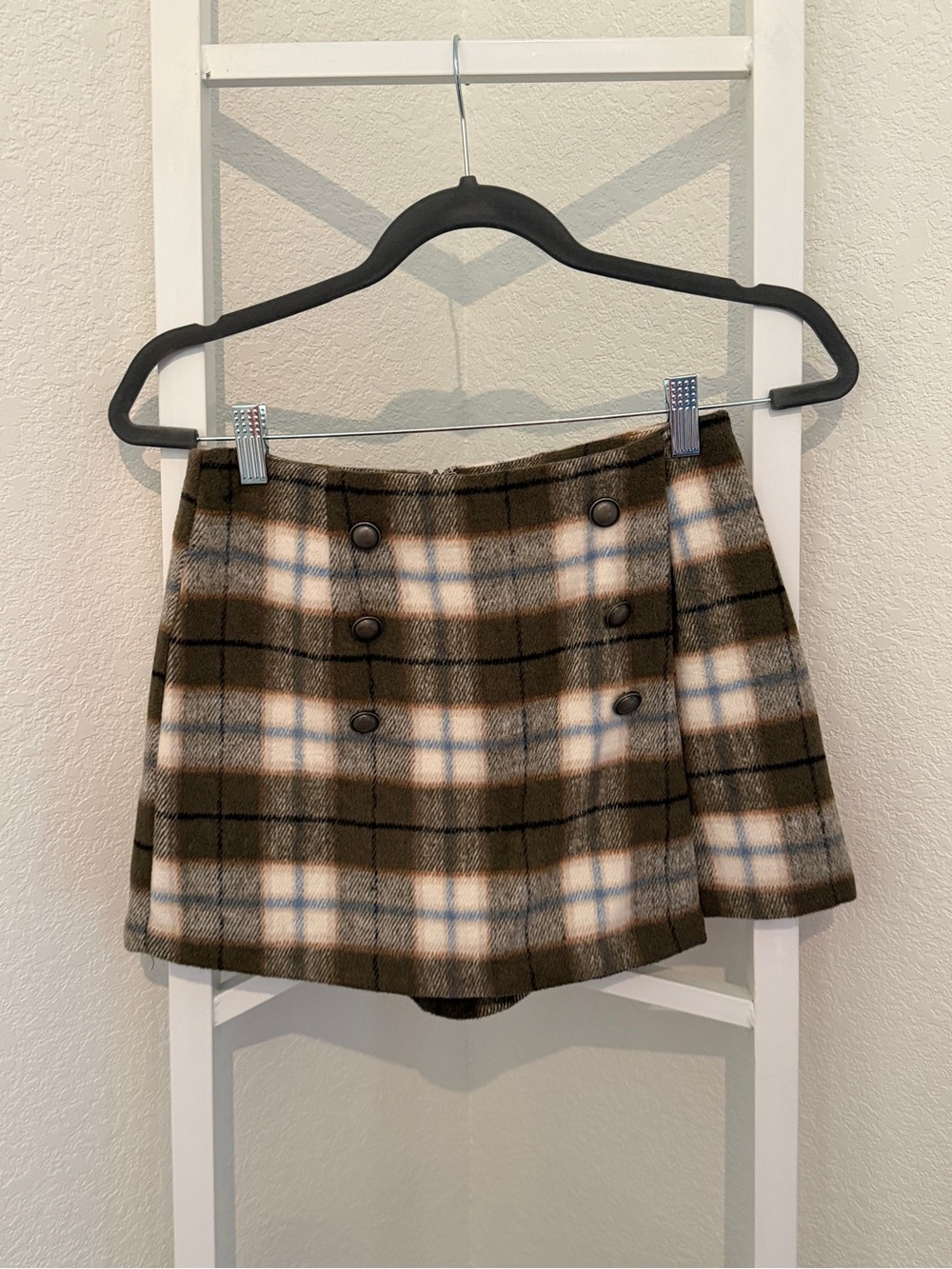 Forever 21 Olive and Cream Plaid Button-Front Mini Skirt